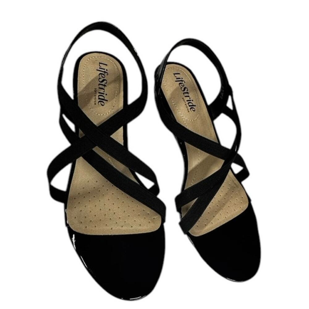 Life Stride Black Patent Strappy Sandal Size 7.5 - Picture 11 of 11